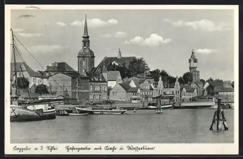 AK Kappeln a. d. Schlei, Hafenpartie mit Kirche und Wasserturm