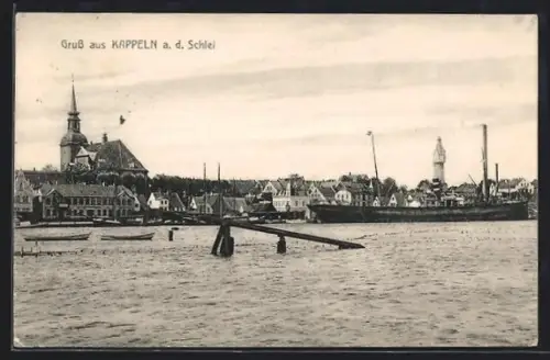 AK Kappeln a. d. Schlei, Blick zur Kirche vom Wasser aus