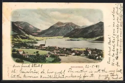 AK Schliersee, Ortsansicht mit See und Kirche