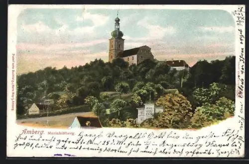 AK Amberg, Mariahilfberg umgeben von Bäumen
