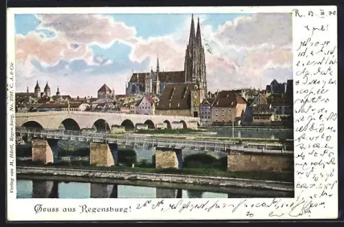 AK Regensburg, Blick zur Brücke