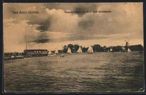 AK Bad Arnis /Schlei, Dampferbrücke, Blick nach Sundsacker
