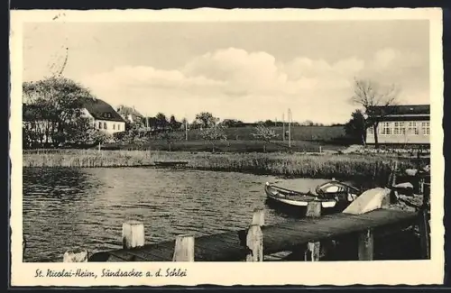 AK Sundsacker an der Schlei, St. Nicolai-Heim, Bootsanleger