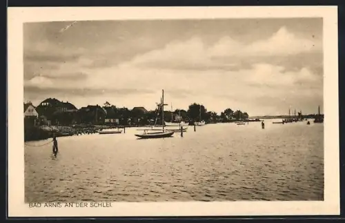 AK Bad Arnis an der Schlei, Uferansicht mit Segelbooten