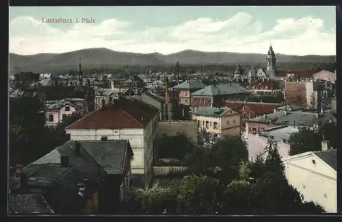 AK Landau i. Pfalz, Ortsansicht mit Kirche