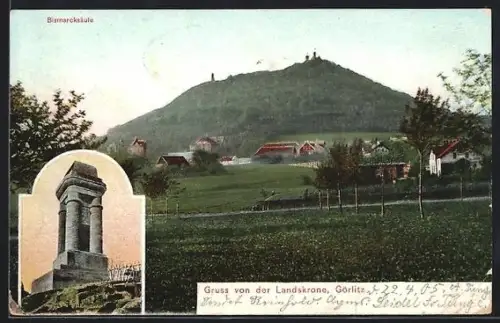 AK Görlitz, Landeskrone mit Bismarcksäule