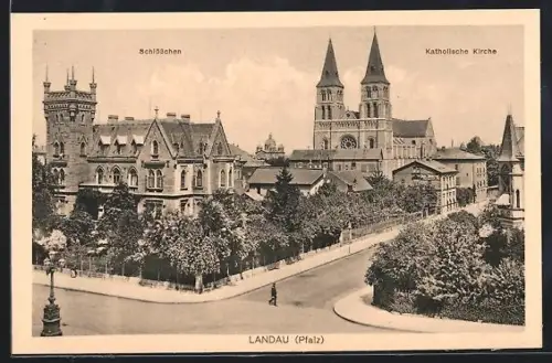 AK Landau /Pfalz, Schlösschen, katholische Kirche