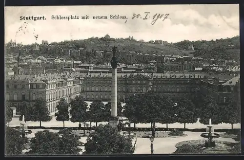 AK Stuttgart, Schlossplatz, neues Schloss