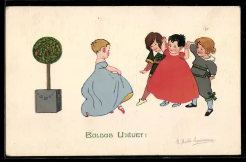 Künstler-AK sign. Grosmann: Kinder in Kleidern beim Tanz