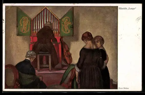 AK Händel, Largo, Mann spielt auf einer Orgel