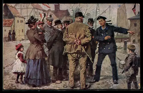 Künstler-AK sign. Prof. G. Koch: Matrose spricht angeregt mit Bürgern