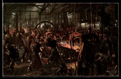 AK Fabrikarbeiter bei der Arbeit im Eisenwalzwerk