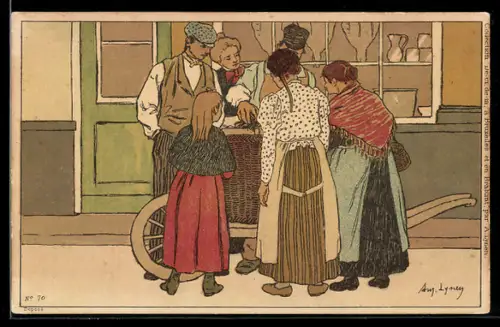 Künstler-AK sign. Lyney: Marktverkäuferin mit ihrem Wagen