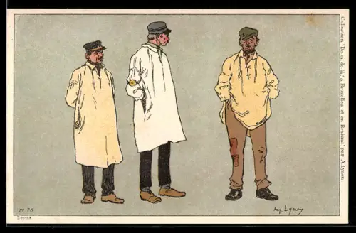 Künstler-AK sign. Lyney: Drei Herren in teils verwahrloster Kleidung