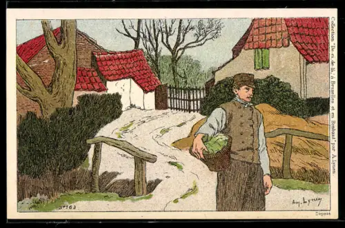 Künstler-AK sign. Lyney: Bauer auf der Dorfstrasse