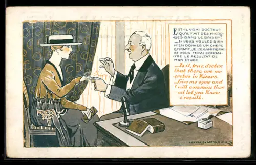 Künstler-AK sign. Lemonier: Est il vrai docteur qu`ily ait des microbes dans le baiser ?