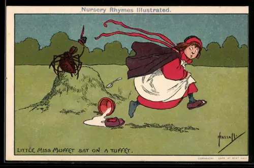 Künstler-AK sign. John Hassall: Little Muss Muffet sat on a tuffet