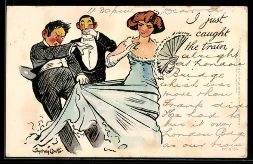 Künstler-AK sign. Sydney Carter: I just caught the train