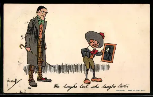 Künstler-AK sign. John Hassall: He laughs best who laughs last