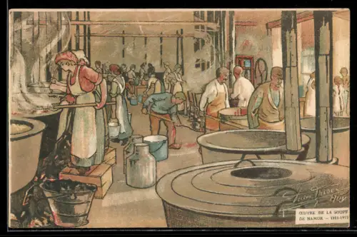 Künstler-AK sign. Victor Thise: In einer Grossküche