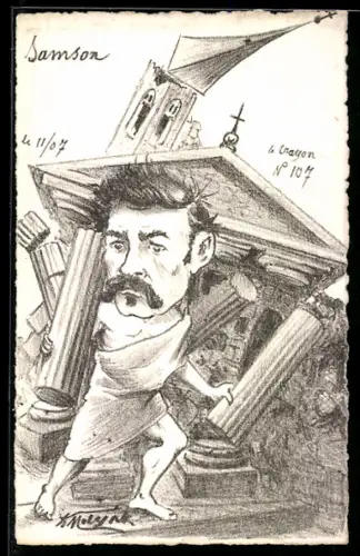 Künstler-AK sign. A. Molynk: Samson unter dem einstürzenden Tempel