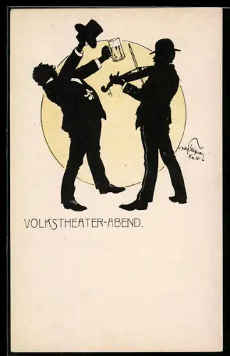 Künstler-AK sign. Schliessmann: Fröhliche Männer mit Bier und Violine