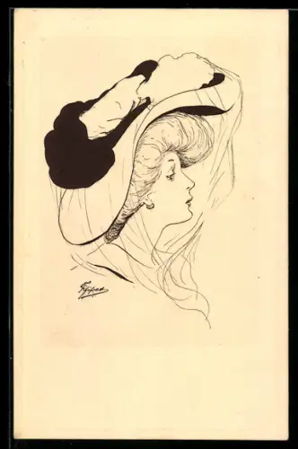 Künstler-AK sign. Fififred: Elegante Dame mit Schleier im Profil