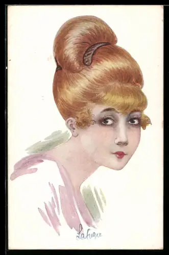 Künstler-AK sign. Lafugie: Portrait einer hübschen Dame mit hochgesteckter Frisur
