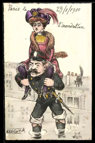 Künstler-AK sign. A. Molynk: Soldat trägt eine Frau auf den Schultern