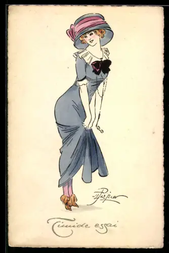 Künstler-AK M.Munk Nr. 480: Reizende Frau im Kleid mit Hut