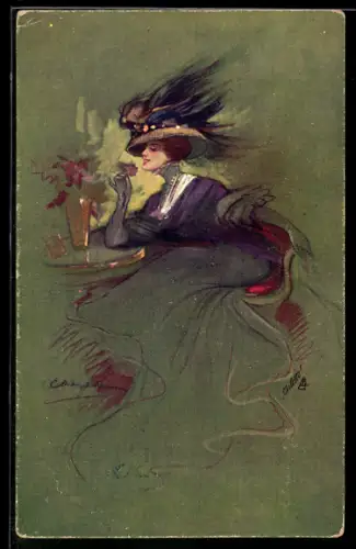 Künstler-AK Raphael Tuck & Sons Nr. 1221: junge Dame betrachtet eine Blume