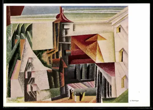 Künstler-AK sign. Lyonel Feininger: Abstrakte Zeichnung einer Kirche