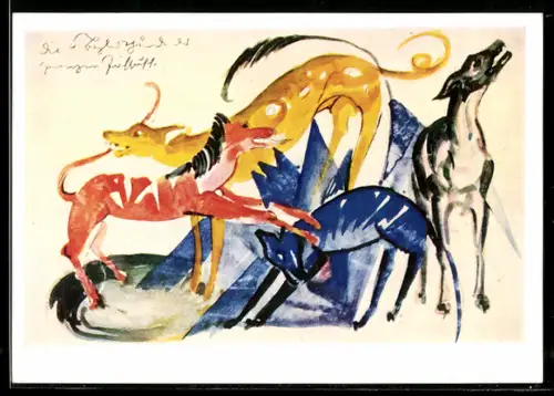 Künstler-AK sign. Franz Marc: Begleithunde des Prinzen Jussuff