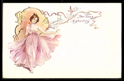 Künstler-AK sign. Edmund Brüning: Barbusige Frau mit weitem Rock