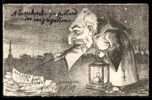 Künstler-AK sign. A. Molynk: Mönch sammelt Papier auf