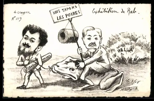 Künstler-AK sign. A. Molynk: Französische Männer mit Kröte