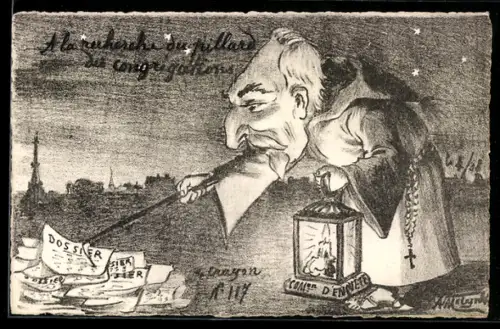 Künstler-AK sign. A. Molynk: Mönch sammelt Papier auf