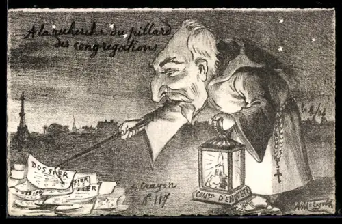 Künstler-AK sign. A. Molynk: Mönch sammelt Papier auf