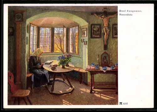 Künstler-AK sign. Paul Kauzmann: Bauernstube