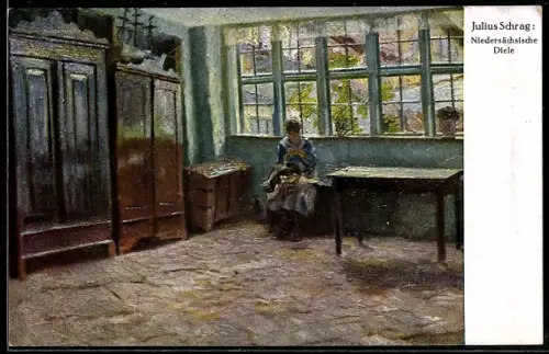 Künstler-AK sign. Julius Schrag: Niedersächsische Diele