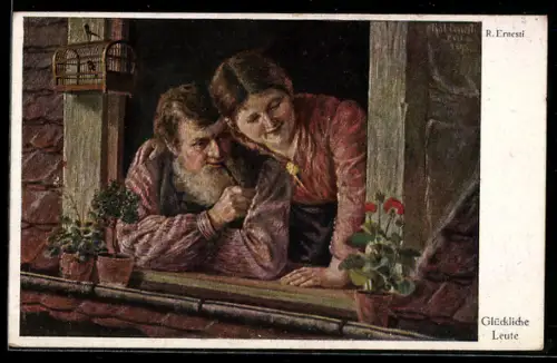 Künstler-AK sign. R. Ernesti: Glückliche Leute