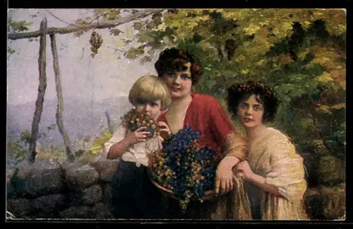 Künstler-AK sign. E. Schneider: Herbst, Weintrauben