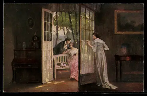 Künstler-AK sign. E. Schneider: Belauscht