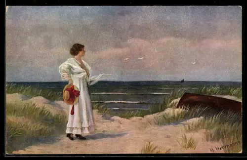 Künstler-AK sign. H. Hermanns: Am Meer