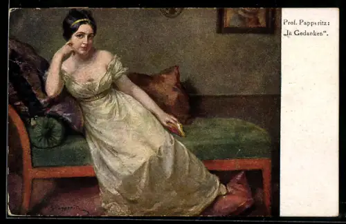 Künstler-AK sign. S. Papperitz: In Gedenken, Junge Dame