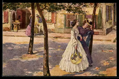 Künstler-AK sign. C. Voss: Kleinstadtpromenade