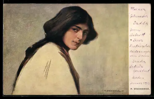 Künstler-AK sign. P. Stachiewicz: Portrait eines Mädchens