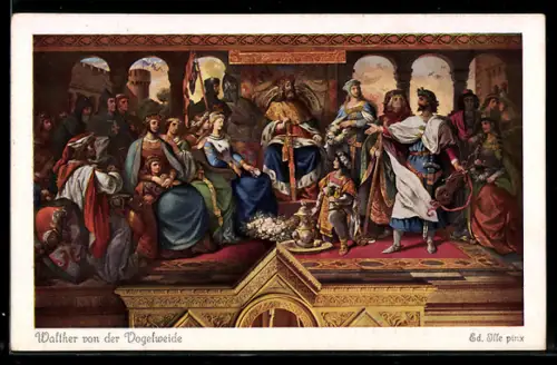 AK Walther von der Vogelweide vor Kgl. Hofgesellschaft