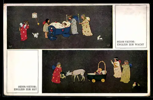Künstler-AK sign. Rehm-Vietor: Englein zur Wacht, Englein zur Hut
