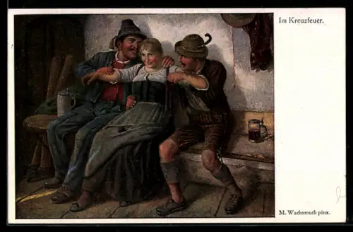 Künstler-AK sign. M. Wachsmuth: Im Kreuzfeuer